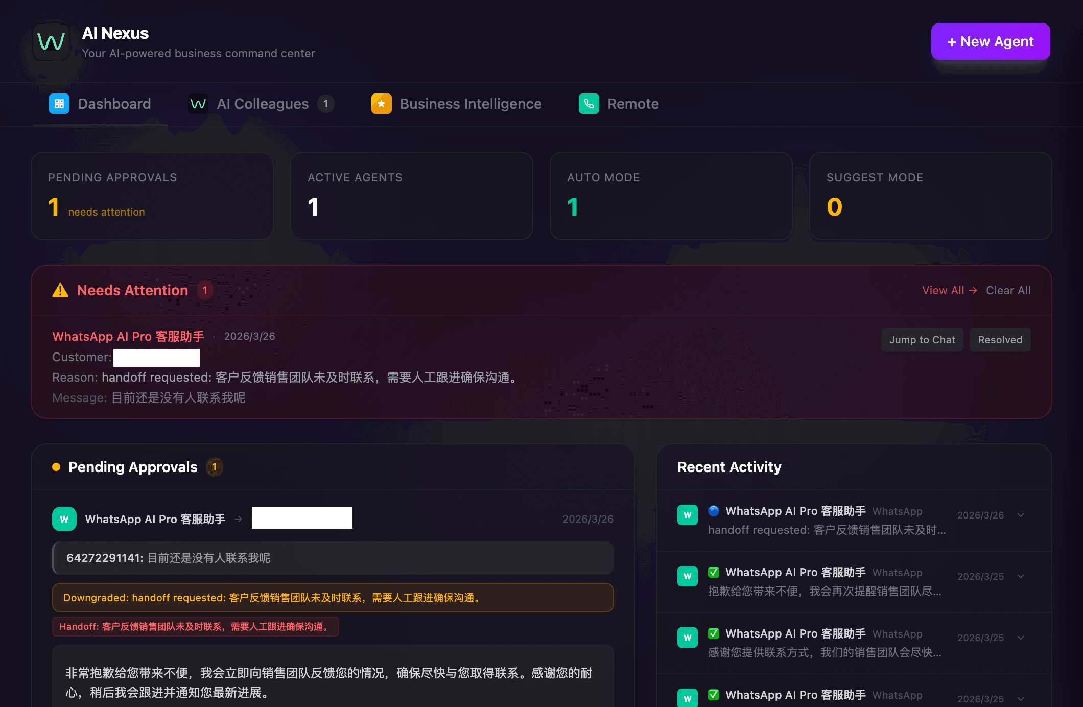 WhatsApp AI Pro - AI Nexus Dashboard