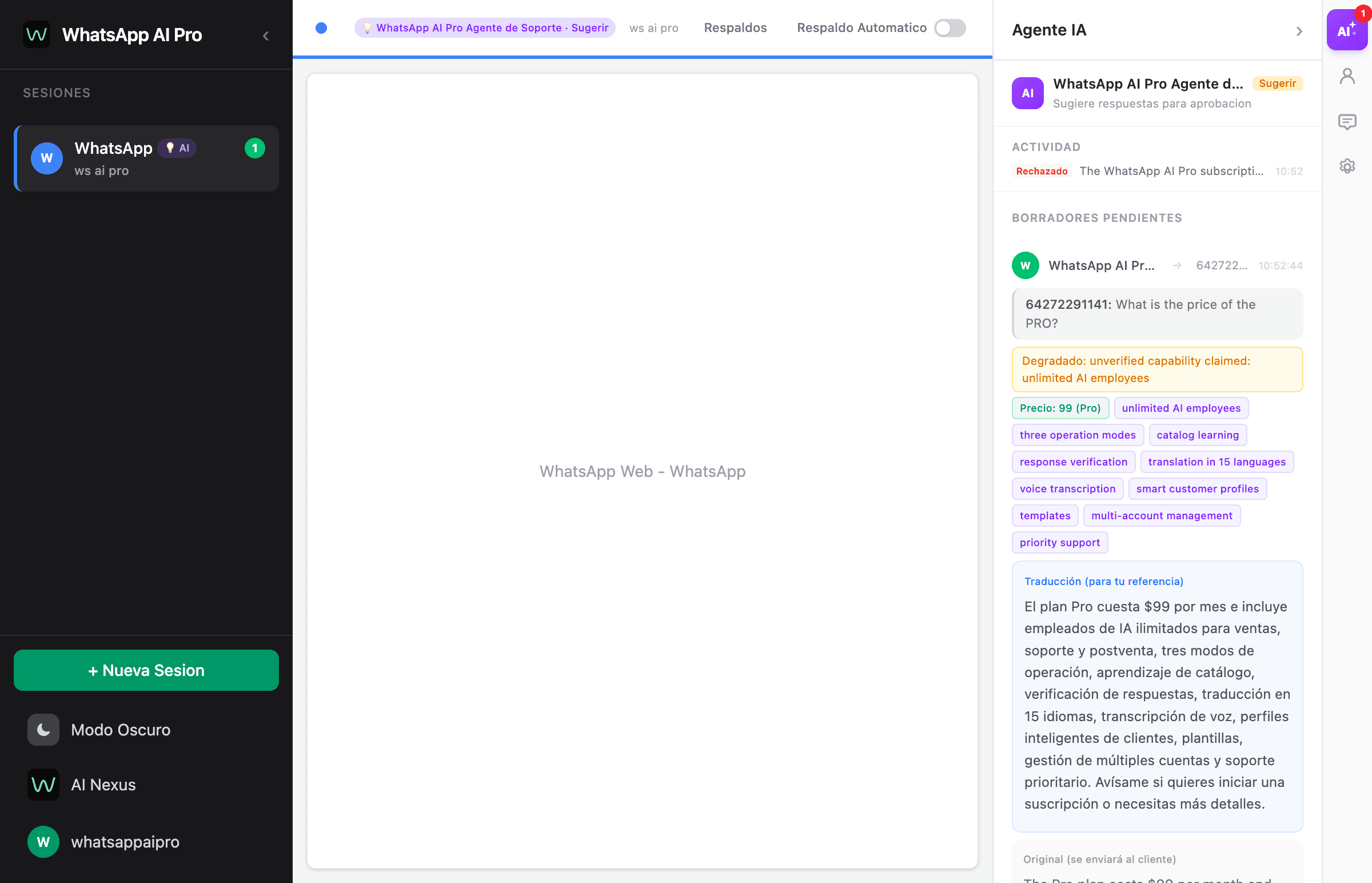 WhatsApp AI Pro - Main Window