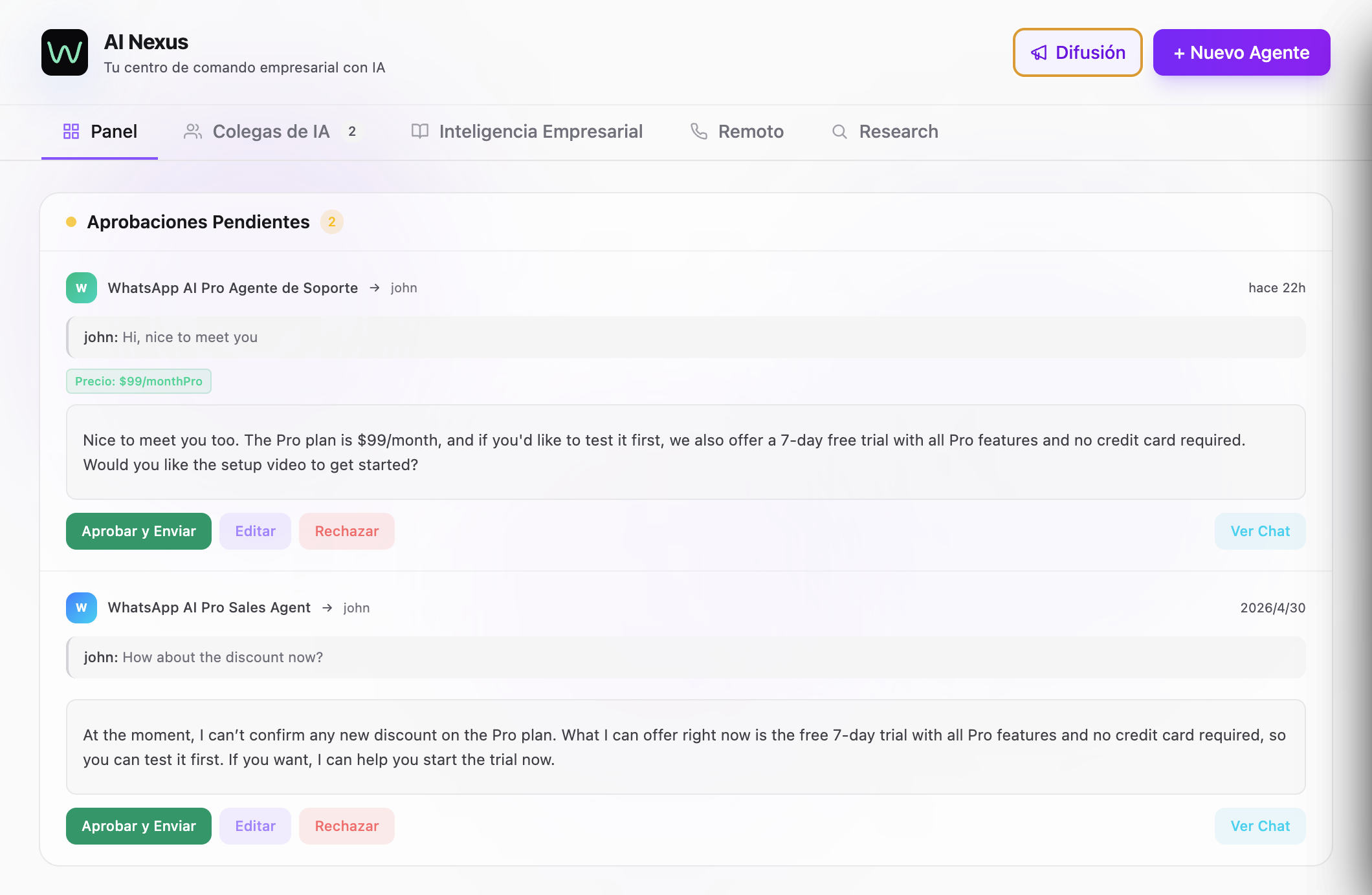 WhatsApp AI Pro — AI Nexus Dashboard