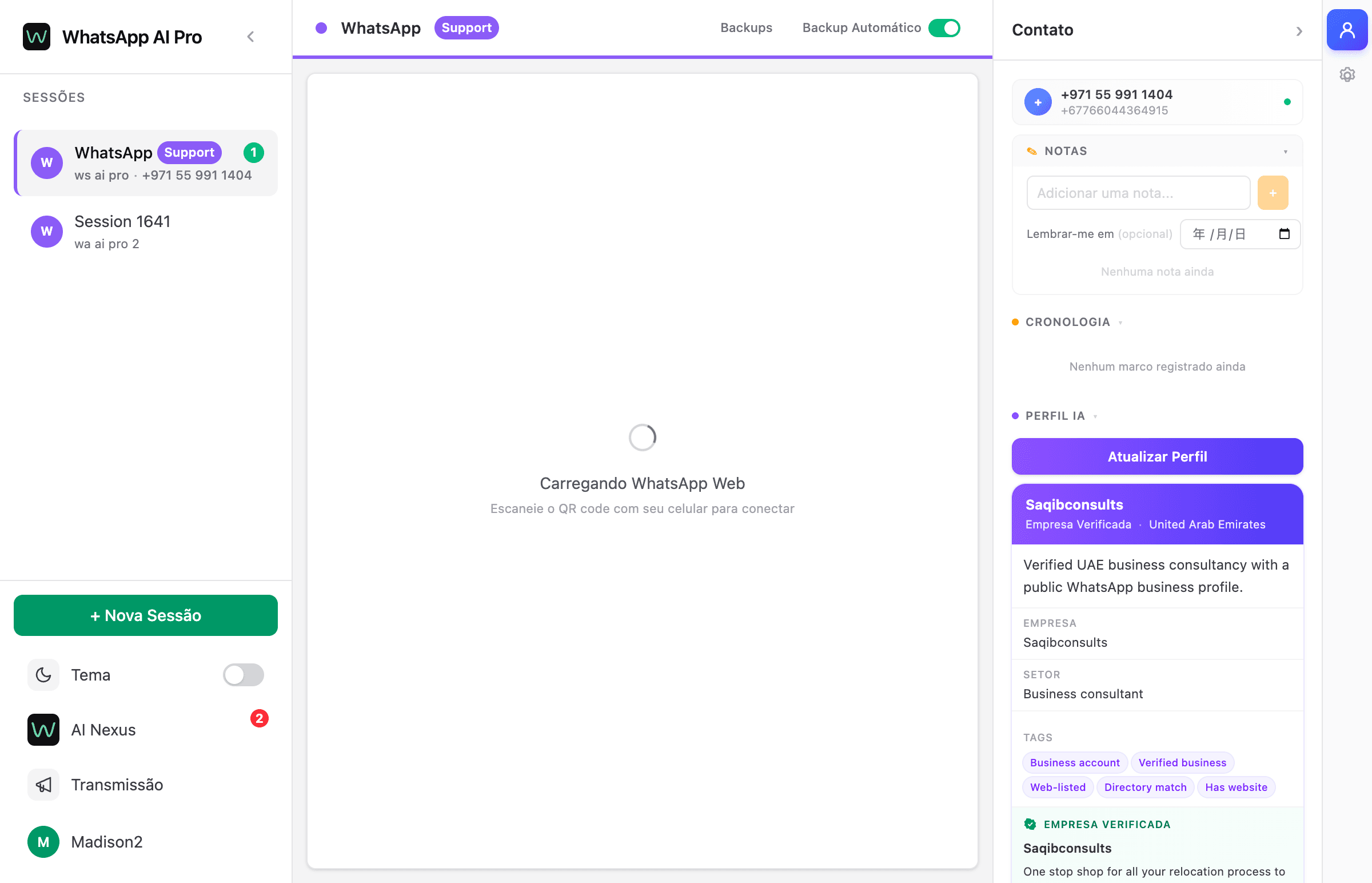 WhatsApp AI Pro main window