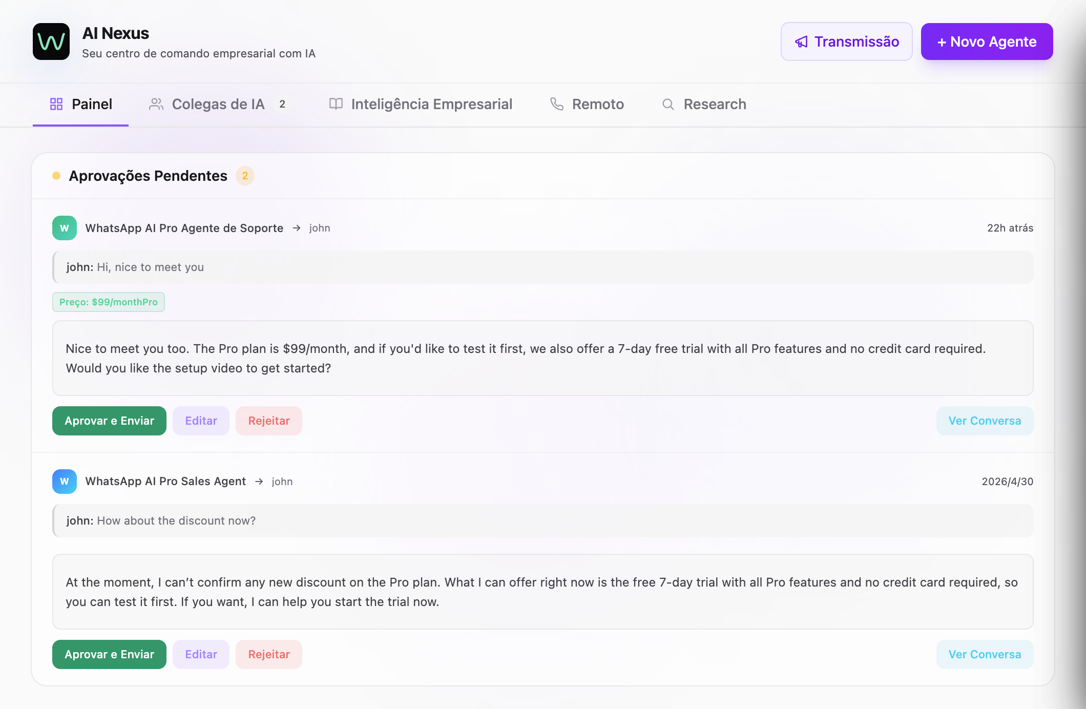 WhatsApp AI Pro — AI Nexus Dashboard