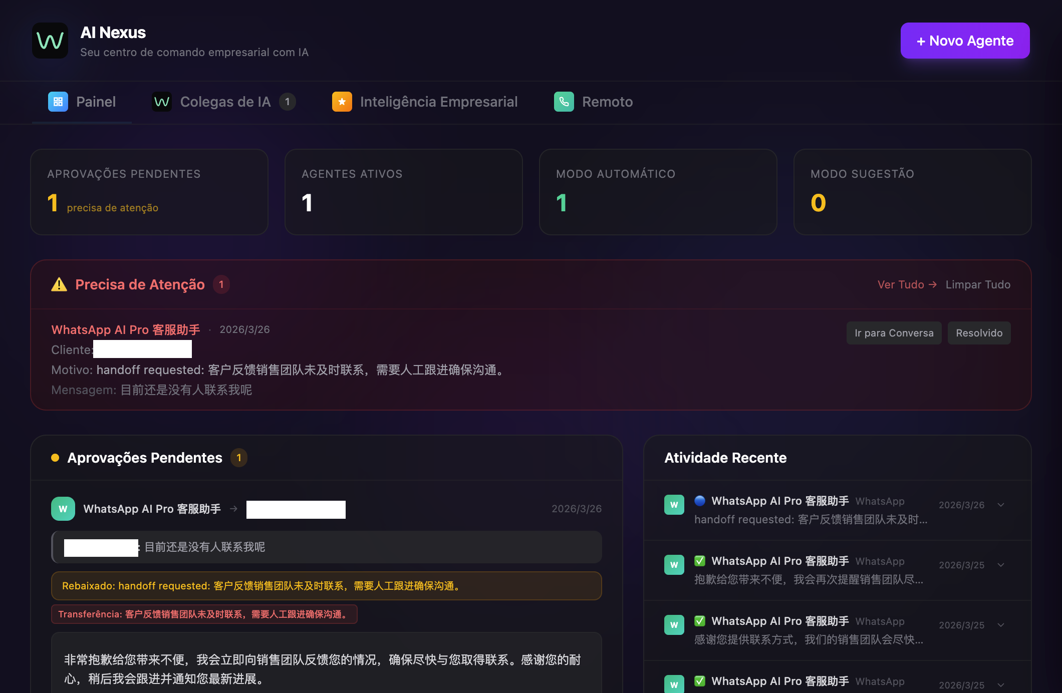 Painel do AI Hub com documentos enviados